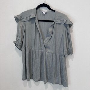 Anthropologie Current Air Seafoam Blouse Medium Green Floral Cottage Prairie